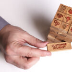 Business, Technology, Internet and network concept. Young businessman shows the word: Customer journey